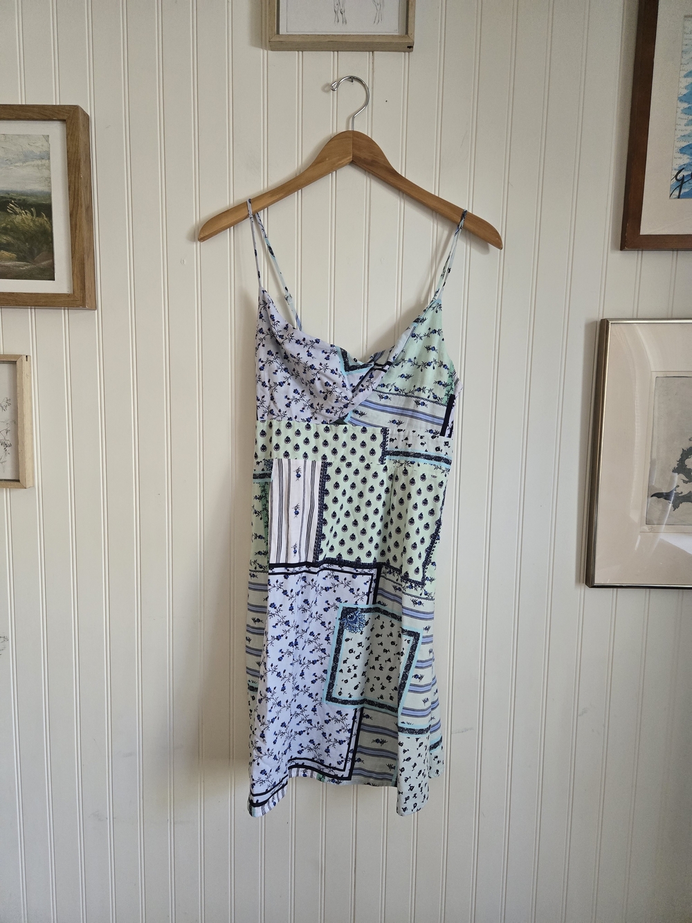 LOFT Light Blue & Mint Floral  Patchwork Cotton Mini Dress